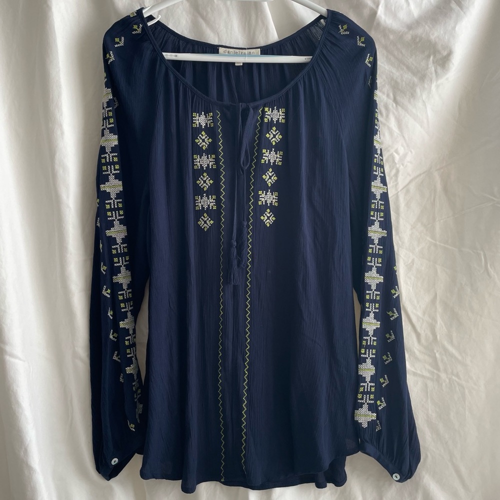 Daniel Rainn navy bohemian blouse with embroidery